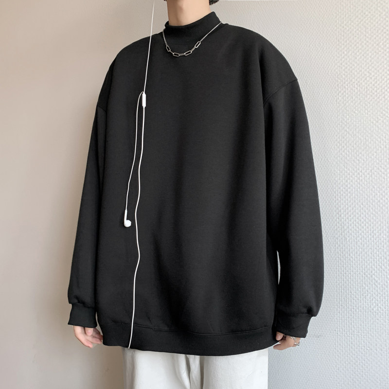 가을 겨울 남성용 솔리드 컬러 터틀넥 스웨트 셔츠 도톰한 벨벳 활용도 높은 캐주얼 탑 트렌디한 브랜드 인 루즈한 커플 코트