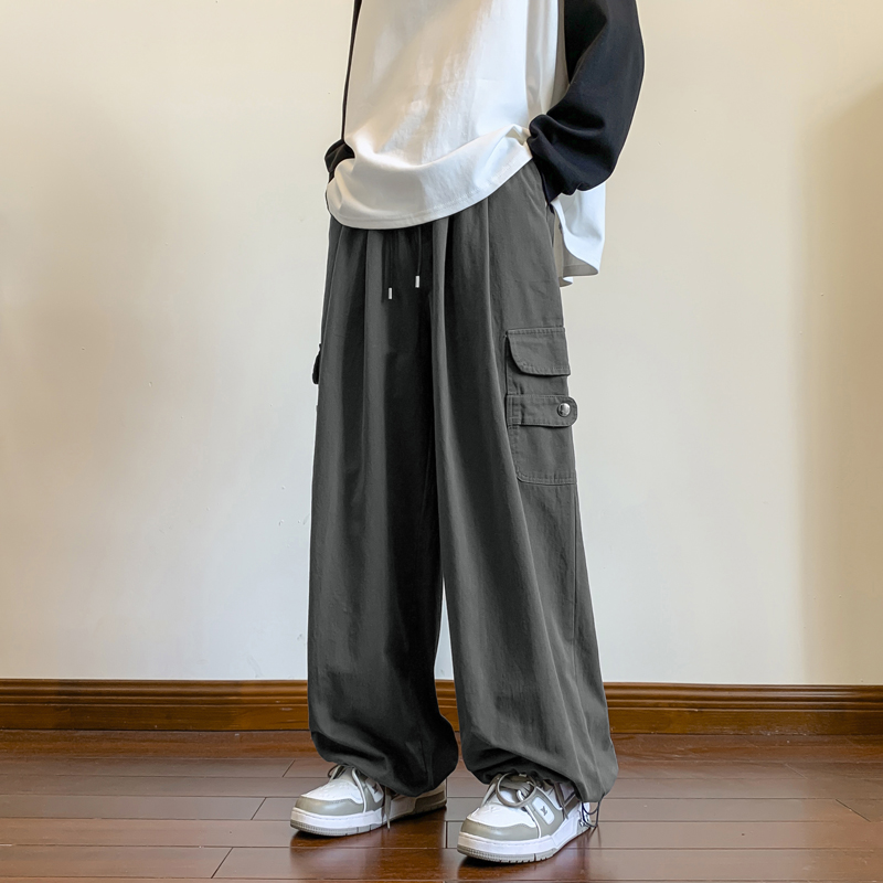 阔腿工装裤日系潮牌ins美式学生男士裤子夏季直筒机能风拖地裤子