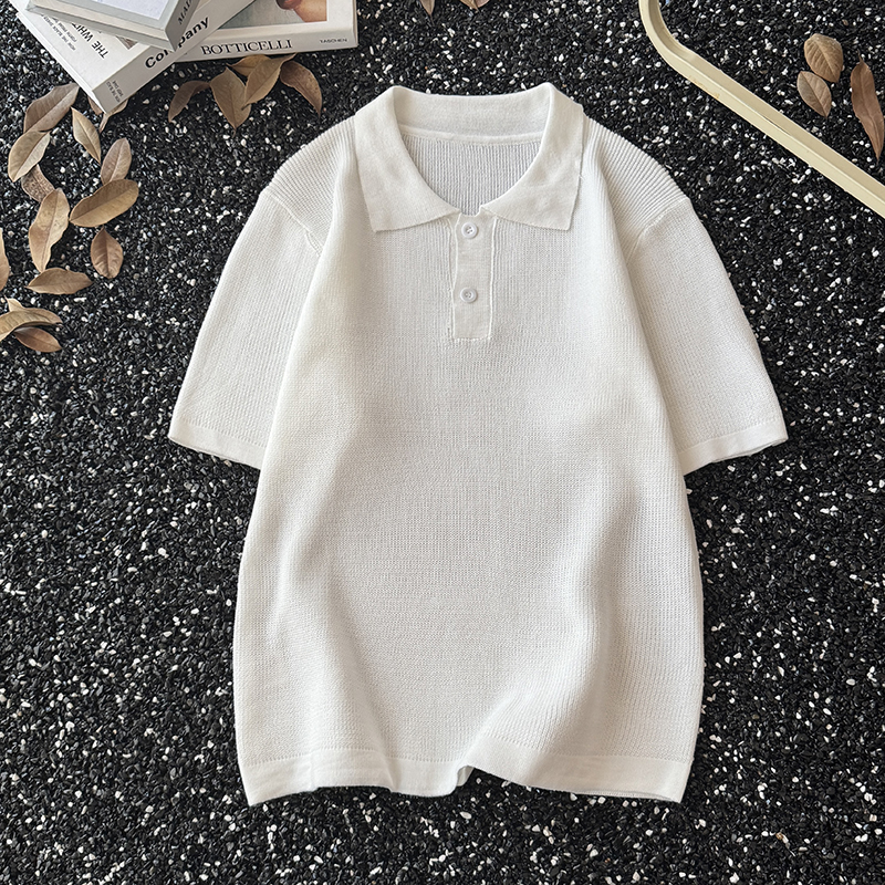 thumbnail for Summer Thin Knit Short-Sleeve Polo Shirt for Men, Trendy Brand Loose Half-Sleeve T-Shirt, Old Money Style Simple Thin Top