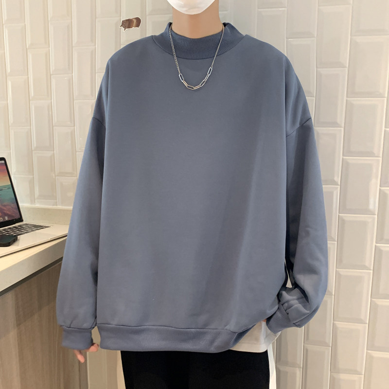 가을 겨울 남성용 솔리드 컬러 터틀넥 스웨트 셔츠 도톰한 벨벳 활용도 높은 캐주얼 탑 트렌디한 브랜드 인 루즈한 커플 코트