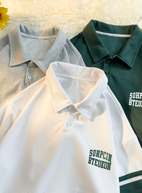 夏款美式T恤男士短袖宽松翻领polo衫夏季潮流百搭情侣袖衣服0305d