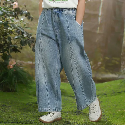 秋季儿童女童直筒裤炸街牛仔裤阔腿裤子中大童时髦2025新款