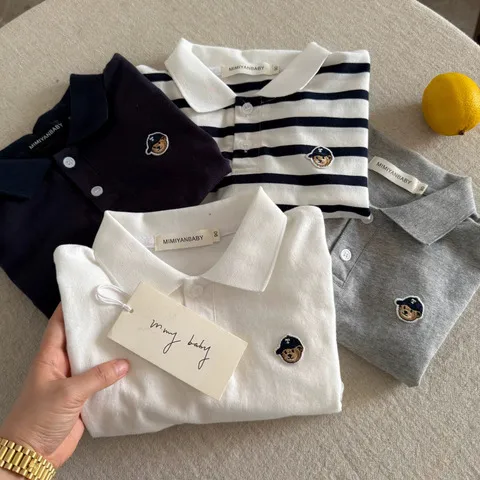 polo衫打底衫秋季女中小童条纹小熊宝宝男童上衣新款潮流洋气儿童