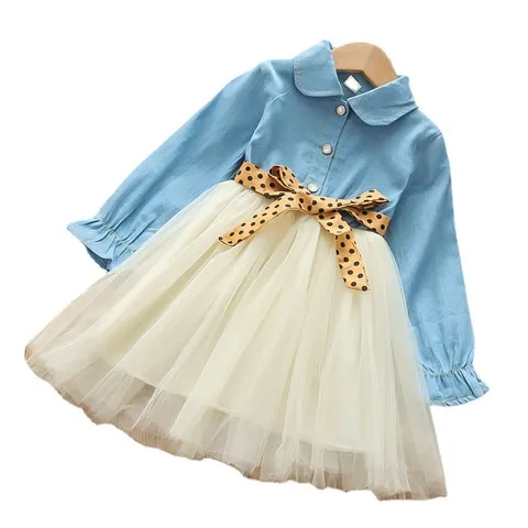 新款中小童女童春秋连衣裙长袖公主裙衬衫裙洋气裙子