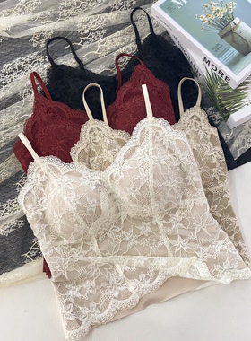 6099秋冬款设计感蕾丝吊带磨毛保暖背心女带胸垫时尚百搭修身美背