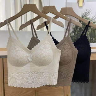 古妃网红G3057提花蕾丝V领背心无钢圈自带胸垫固定杯女士吊带美背