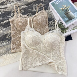 6100秋冬款设计感蕾丝吊带磨毛保暖背心女带胸垫时尚修身百搭美背
