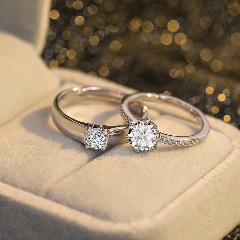 假戒指结婚对戒仿真婚庆情侣钻戒道具一对婚礼仪式活口可调节婚戒