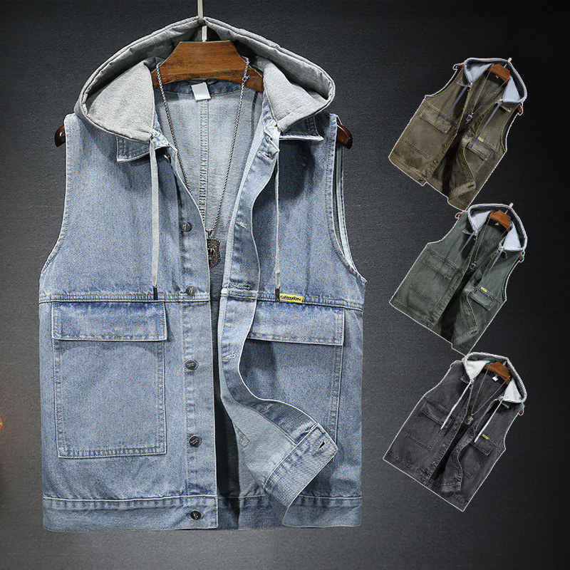 泽yp新款 2025潮流男女同款坎肩背心 四季宽松时尚可拆连帽牛仔马,男装,常规马甲,淘宝优惠券,粉丝福利购,淘宝优惠卷