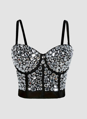 泽yp路秋国辣妹风镶钻胸衣女外穿吊带背心鱼骨胸衣聚会美背D