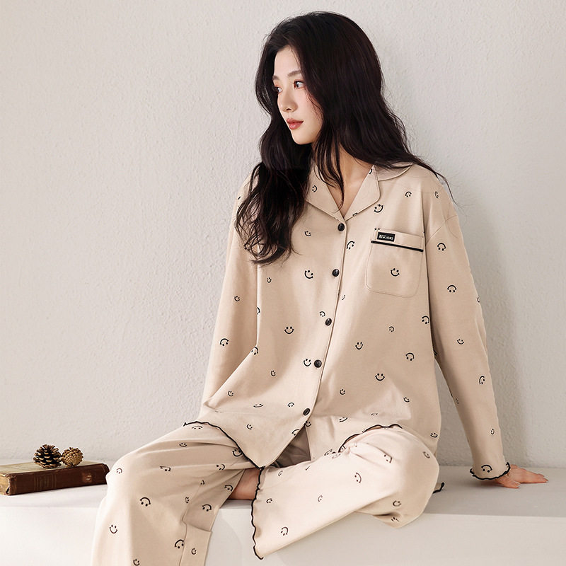 泽yp新款 2026长袖睡衣女款纯棉春季印花开衫翻领家居服可外穿套