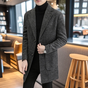 泽yp秋冬男款呢子青年韩版休闲长外套毛呢大衣男现货2193毛呢大衣