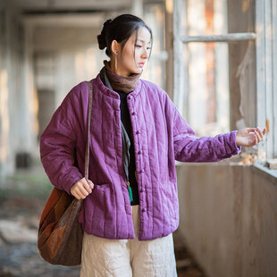 泽yp新款 25冬女装苎麻夹棉绗缝竖格棉袄棉服原创自制范盘扣女棉