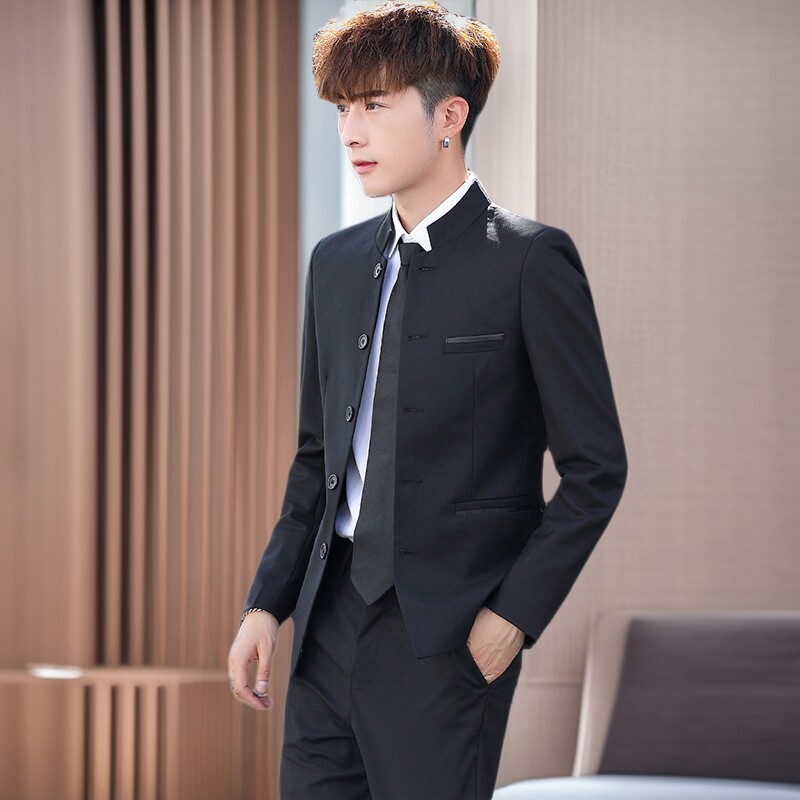 泽yp2025创意款男式中山装套装礼服男韩版修身西服男士婚礼