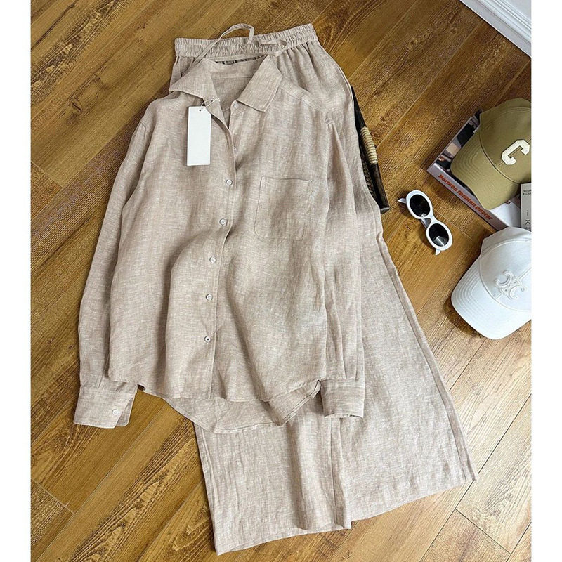 夏装搭配一整套今年流行时尚polo领长袖亚麻棉麻衬衫阔腿裤套装女,女装/女士精品,时尚套装,淘宝优惠券,粉丝福利购,淘宝优惠卷