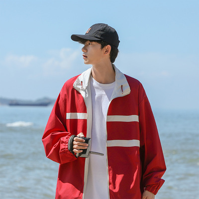 BUFFALO BOUN户外风撞色立领夹克男宽松拉链运动外套潮牌双面穿