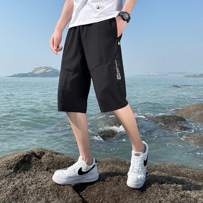 夏季运动裤工装短裤男宽松七分裤男士中学生速干冰丝薄款休闲裤子