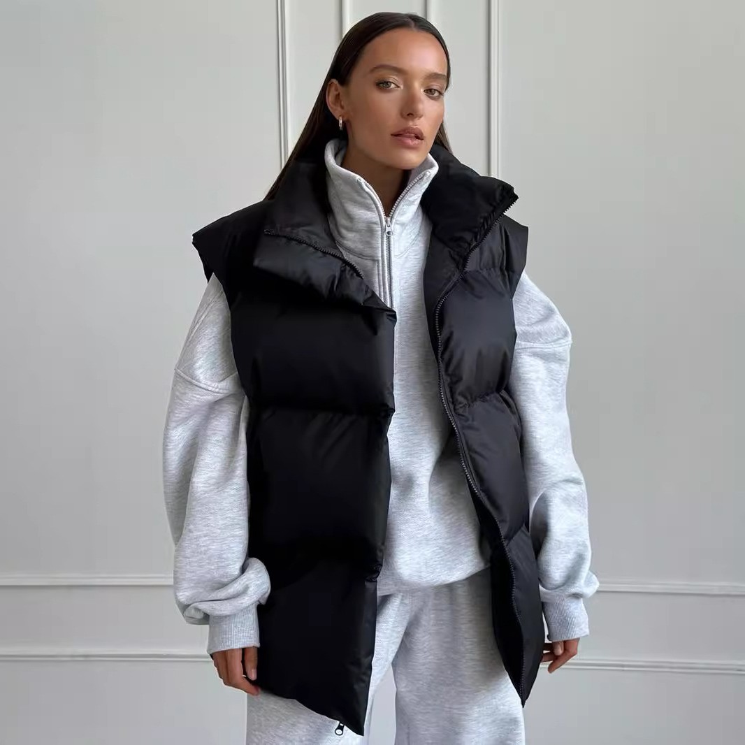 跨境棉服马甲外套欧美秋冬新款通勤宽松运动休闲背心棉衣夹克