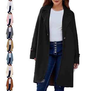 亚马逊秋冬新款 翻领宽松毛呢大衣 独立站欧美跨境外贸女装