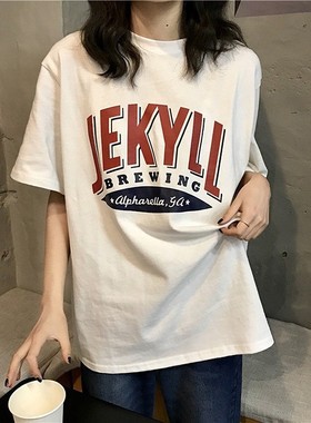 宽松印花字母恤上衣白色修身显瘦学生短袖女装新款