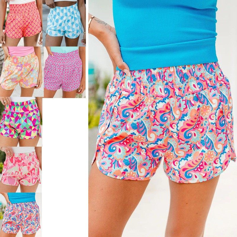 欧美女装亚马逊爆款时尚数码印花多色九公分宽松紧腰百搭短裤,个性定制/设计服务/DIY,连衣裙加工定制,淘宝优惠券,粉丝福利购,淘宝优惠卷