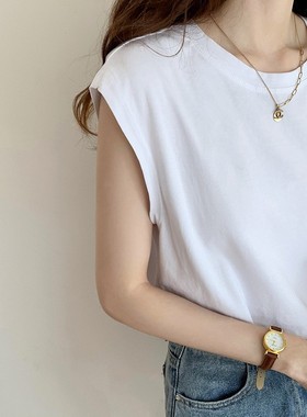 白色无袖恤女宽松夏季新款时尚黑色背心体恤上衣外穿