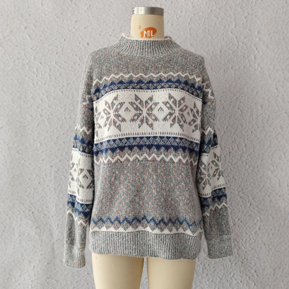 欧美外贸圣诞针织衫秋冬新品亚马逊爆款半高领雪尼尔雪花毛衣