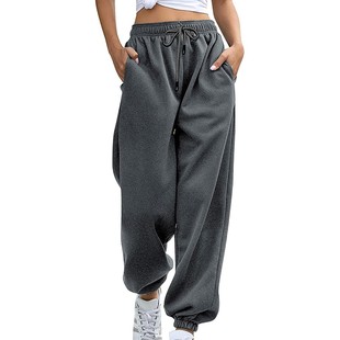 宽松休闲运动抽绳阔腿束脚裤 欧美跨境外贸女装 女 新款 秋冬季