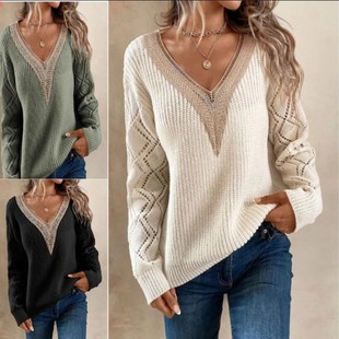 针织衫 宽松休闲套头女装 新款 跨境外贸欧美春秋亚马逊领毛衣