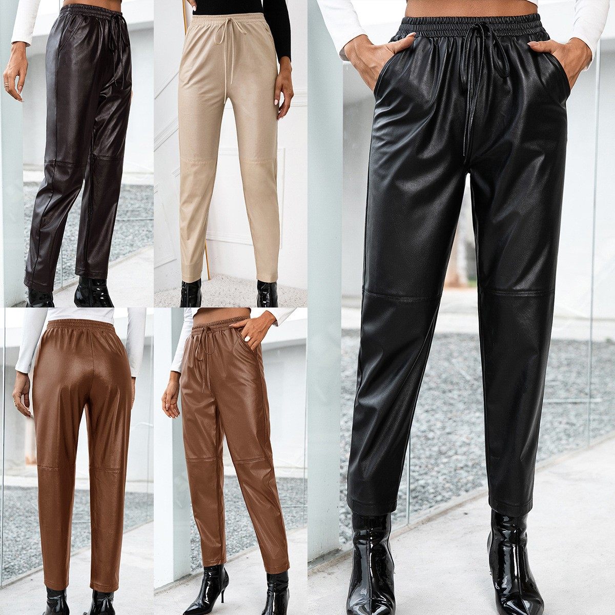 亚马逊跨境外贸欧美休闲宽松机车皮长裤松紧皮裤 女,个性定制/设计服务/DIY,连衣裙加工定制,淘宝优惠券,粉丝福利购,淘宝优惠卷
