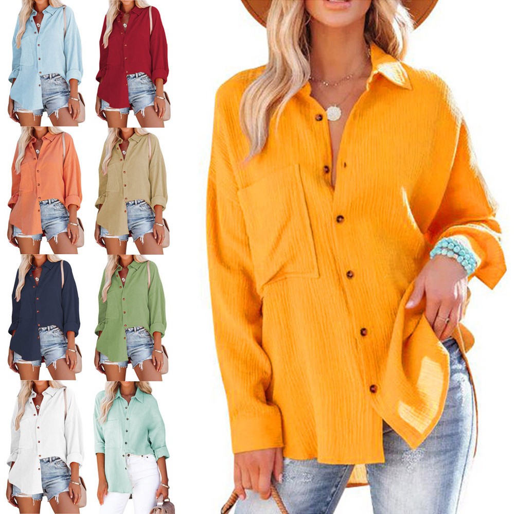 欧美外贸女装年春夏新款亚马逊落肩蝙蝠衫休闲长袖衬衫女