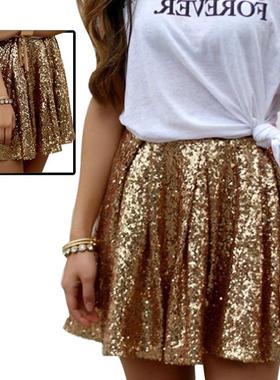 High Waist Gold Sequin Pleated Skirt 高腰金色亮片百褶半身裙