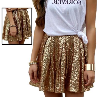 High Waist Gold Sequin Pleated Skirt 高腰金色亮片百褶半身裙