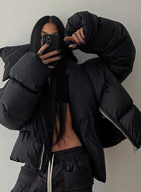 casual warm Cotton-padded coat欧美风暗扣围脖保暖面包棉服外套