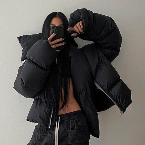 casual warm Cotton-padded coat欧美风暗扣围脖保暖面包棉服外套