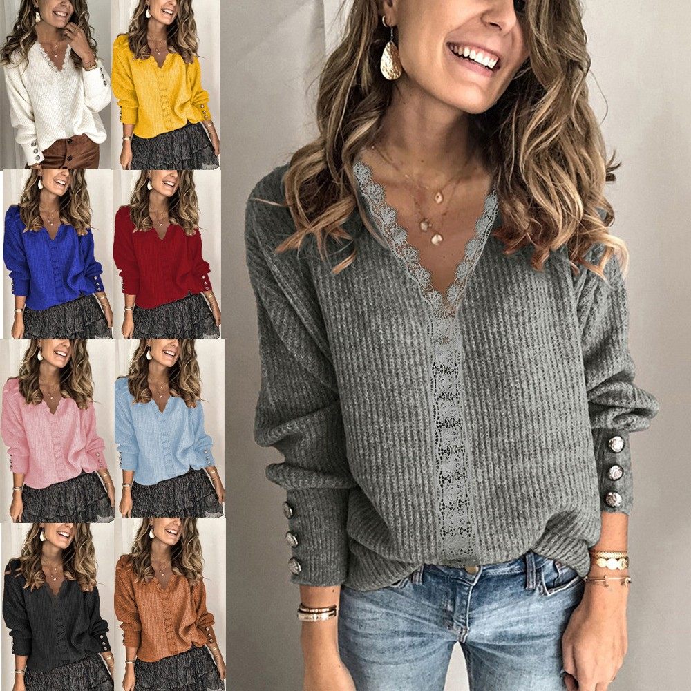 秋冬新款亚马逊蕾丝领套头外贸欧美女士宽松纯色毛衫女,个性定制/设计服务/DIY,连衣裙加工定制,淘宝优惠券,粉丝福利购,淘宝优惠卷