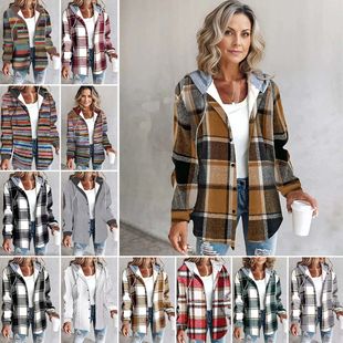 外套秋冬新款 欧美休闲速卖通亚马逊热卖 女士休闲百搭大格子款