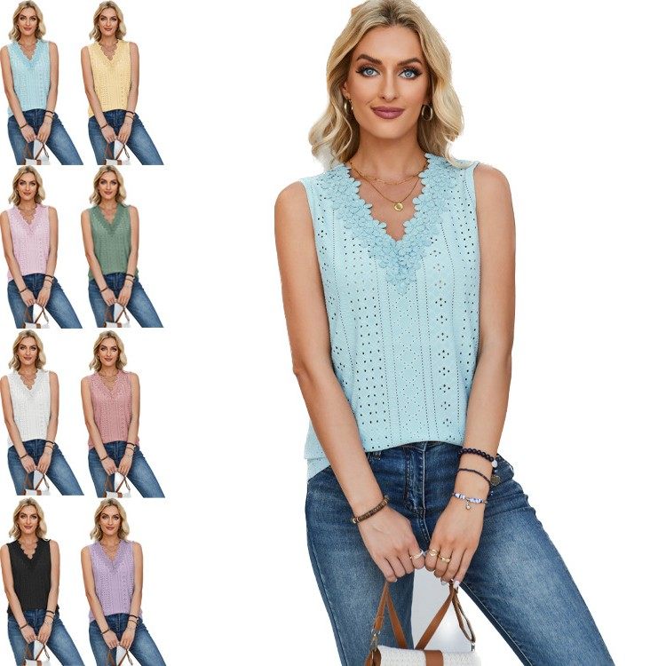 欧美跨境外贸女装亚马逊春夏新品领花边无袖纯色宽松背心,个性定制/设计服务/DIY,连衣裙加工定制,淘宝优惠券,粉丝福利购,淘宝优惠卷