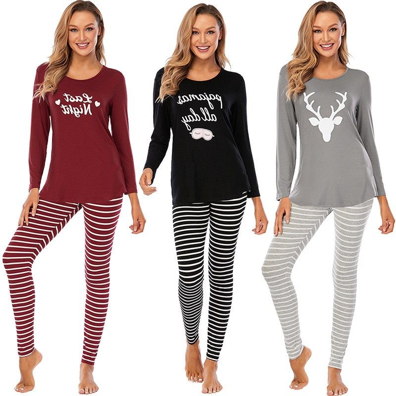 跨境印花条纹套装亚马逊秋冬家居服女莫代尔睡衣长袖长裤睡衣,个性定制/设计服务/DIY,连衣裙加工定制,淘宝优惠券,粉丝福利购,淘宝优惠卷