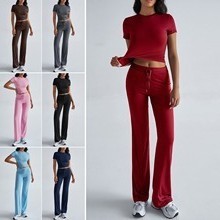 套装 气质纯色圆领都市休闲时尚 休闲 春夏季 亚马逊外贸欧美女装