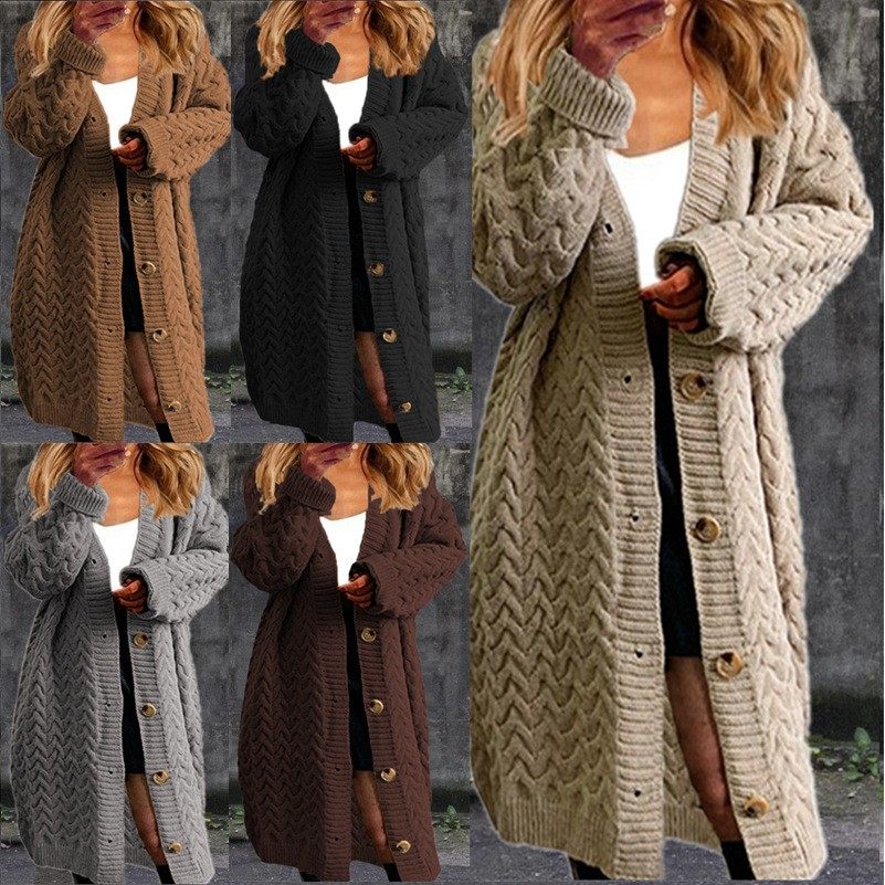 跨境外贸亚马逊秋冬新款长款麻花毛衣女纯色纽扣大码开衫外套,个性定制/设计服务/DIY,连衣裙加工定制,淘宝优惠券,粉丝福利购,淘宝优惠卷