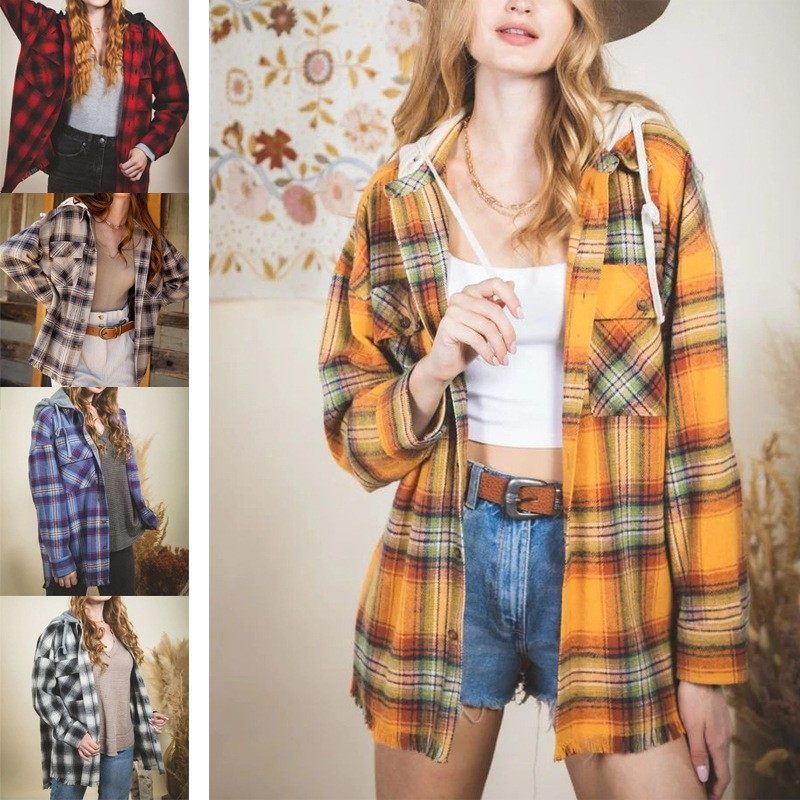 欧美爆款亚马逊秋冬新款女装连帽长袖格子衬衫磨毛呢外套,个性定制/设计服务/DIY,连衣裙加工定制,淘宝优惠券,粉丝福利购,淘宝优惠卷
