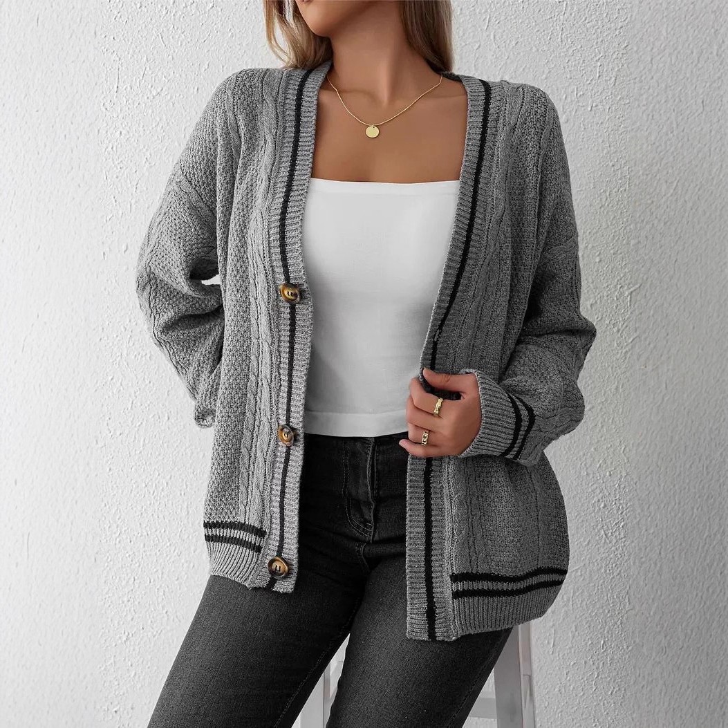 针织开衫毛衣女秋冬日系慵懒风刺绣星星宽松针织开衫外套