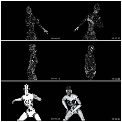 黑白线条机器人跳舞 mapping全息3d人物互动后期视频酒吧vj素材