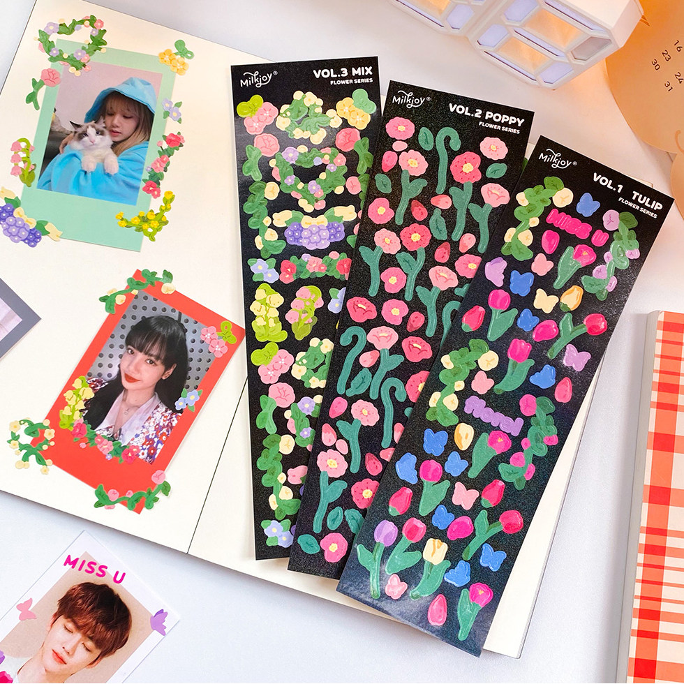 ins爱豆追星小卡装饰素材贴纸可爱少女心花朵咕卡照片手帐diy贴画