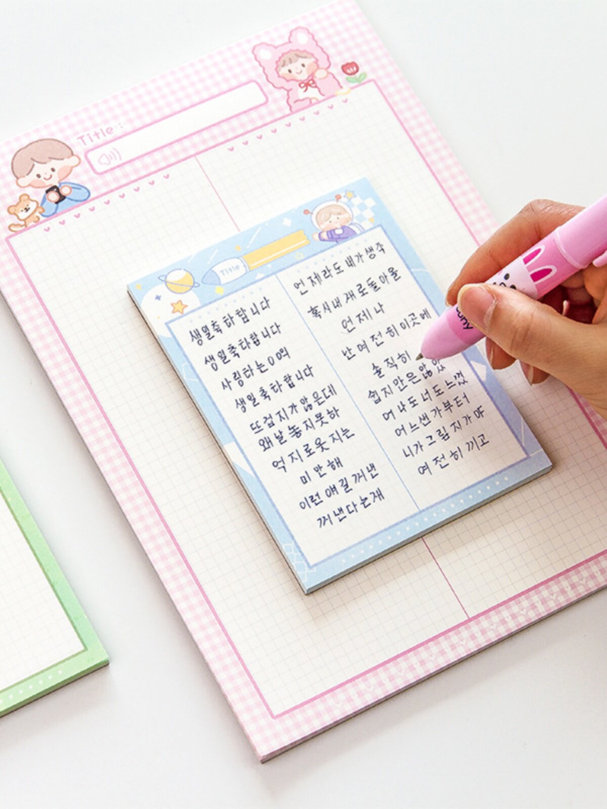XIAO TU TU LE 작은 신선한 메모 용지 찢을 수 있는 메모 메모 패드 격자 무늬 수첩 장식 재료 종이