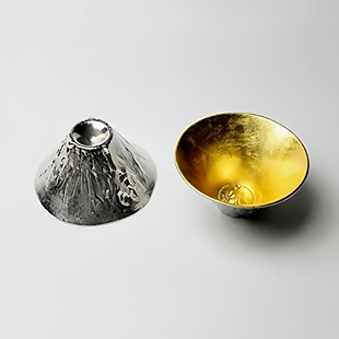 日本能作正品NOUSAKU富士山酒杯对杯纯锡金箔清酒杯礼盒