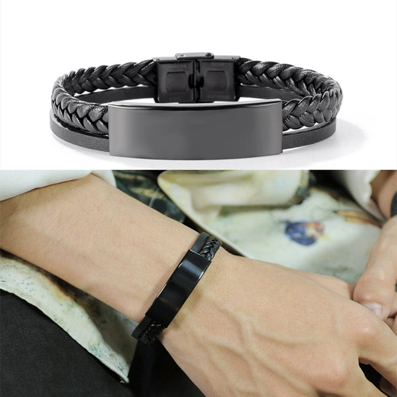 欧美潮流街头嘻哈男士手链复古文艺夜店皮绳手绳休闲英伦风手镯男