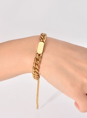 北欧潮牌hiphop钛钢男士古巴链小众设计嘻哈个性冷淡风不掉色手链