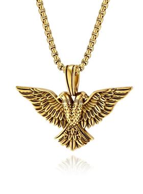 欧美跨境创意朋克风钛钢项链男款街头嘻哈不锈钢双头鹰吊坠不掉色